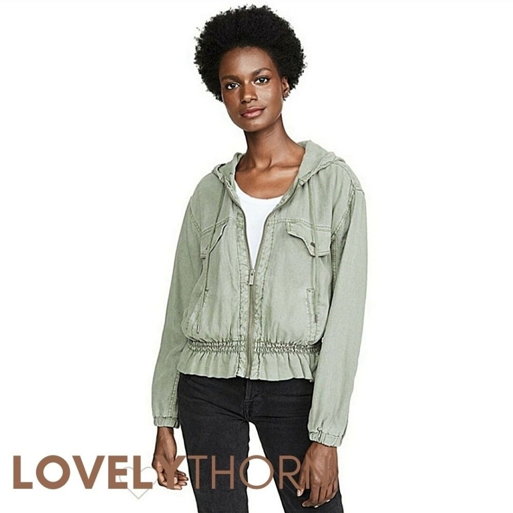 SPLENDID // ltd ed sage green linen blend full zip up hoodie jacket